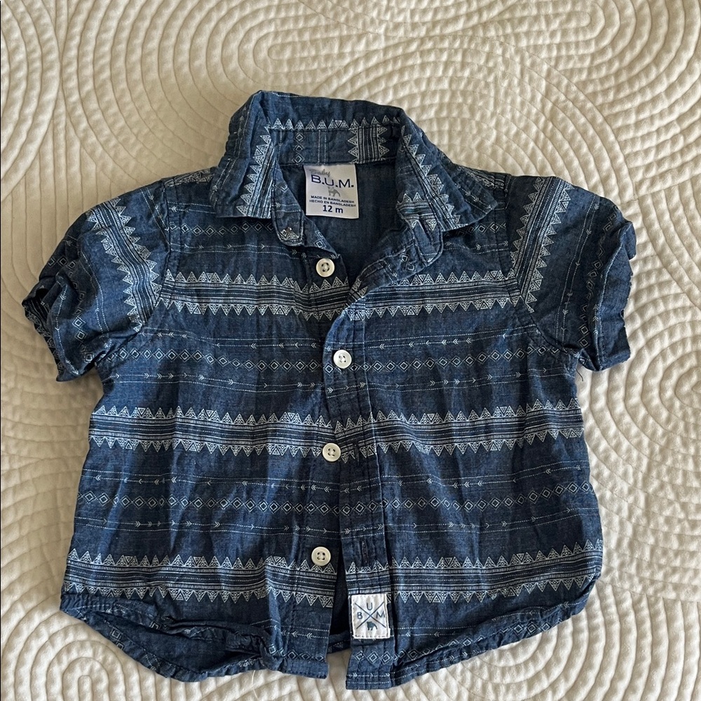 Toddler boy Blue Patterned Button Down Shirt